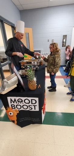 student in line for food