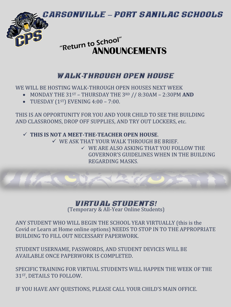 Open House and Virtual Student Announcement